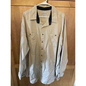 Men's 3XLT Tan Cotton Long Sleeve Button-Up Shirt